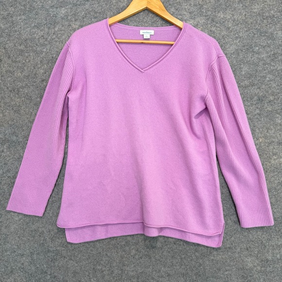Sundance 100% Cashmere Sweater Womens Large Ribbed V Neck Soft Light Purple Knit - Picture 1 of 7